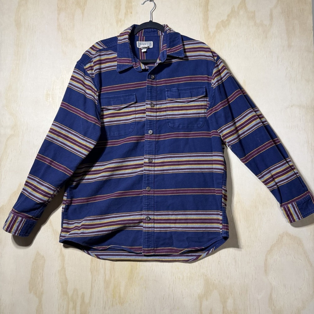 Duluth Trading Co Striped Flannel Shirt Men's‎ Large Blue Workwear Cotton